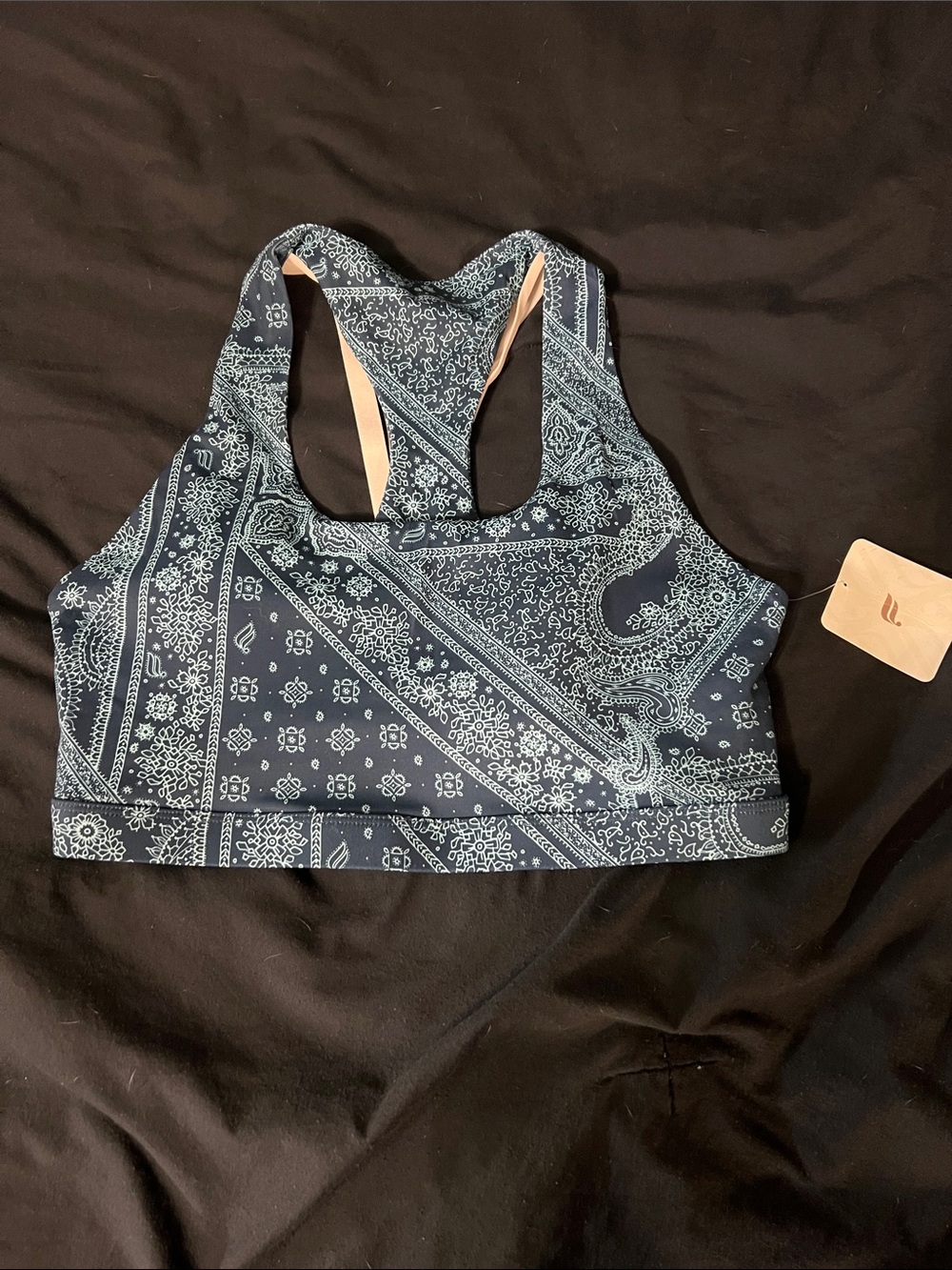 Fabletics Navy and White Bandana-Print Racerback Sports Bra